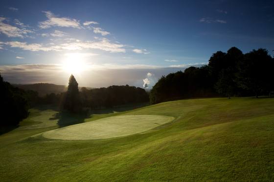 Low sun over a green at Hexham Golf Club